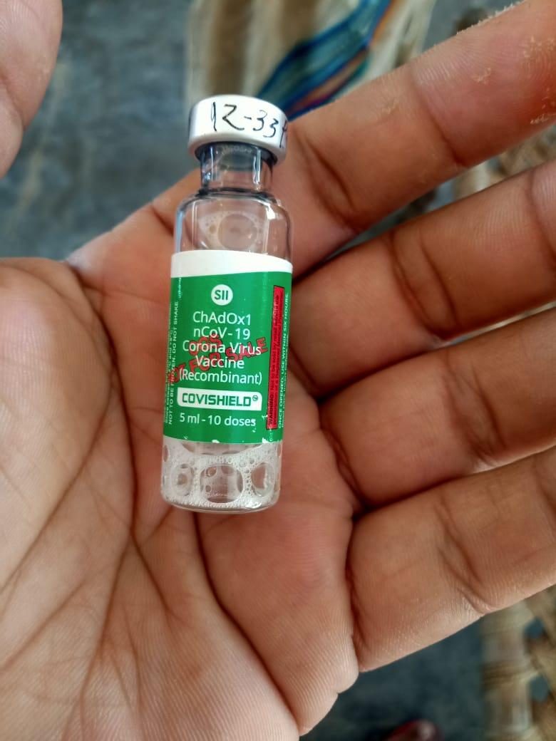 Covishield vaccine at a vaccination spot in the village of Nausana, near Bulandshahr in Uttar Pradesh, India, on May 28, 2021. (Courtesy of Sahitya Rawat)