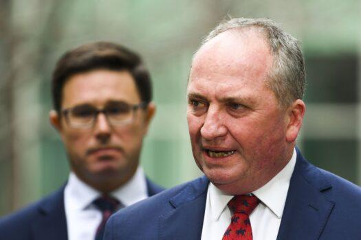 Australia's Former Deputy Prime Minister Barnaby Joyce speaks to the media during a press conference at Parliament House in Canberra, Australia, on June 21, 2021. (AAP Image/Lukas Coch)