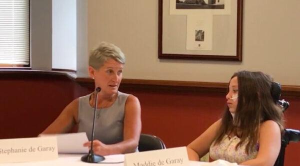 Screenshot of Stephanie de Garay (L) and her daughter, Maddie de Garay, sharing how Maddie was injured from a COVID-19 vaccine at Sen. Ron Johnson's press event on June 28, 2021. (Rumble/Screenshot via The Epoch Times)