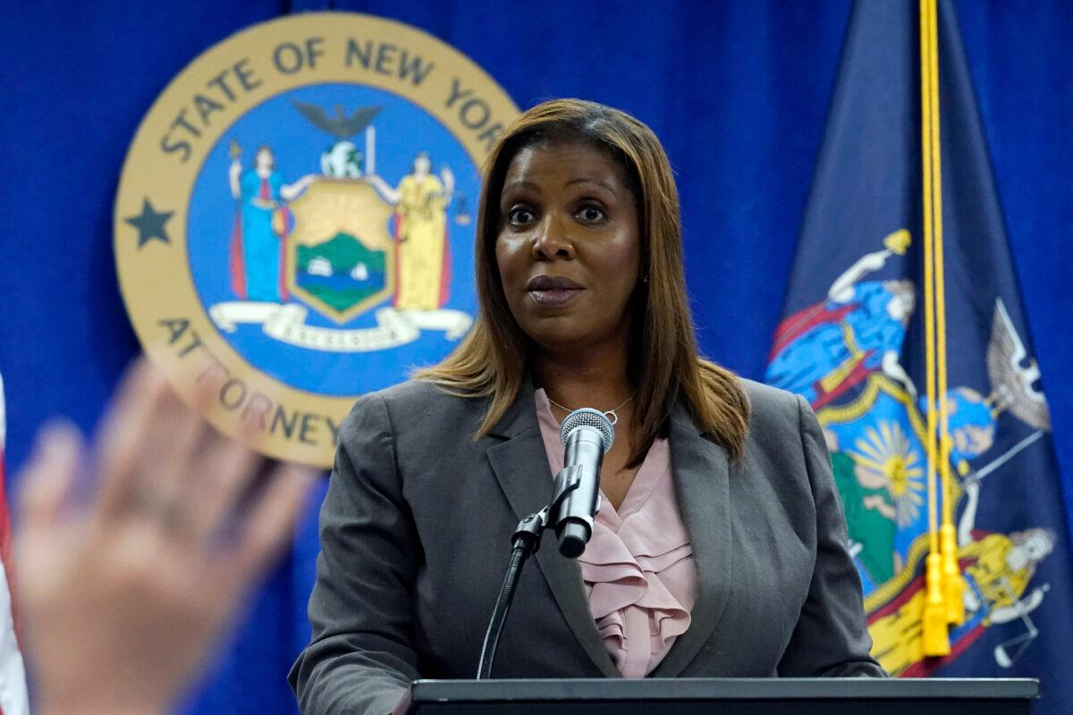 New York Attorney General Letitia James addresses a news conference at her office, in New York on Friday, May 21, 2021. (Richard Drew, File/AP Photo)