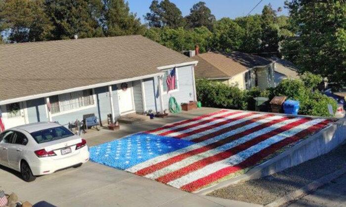 US Army Veteran Spray Paints Huge American Flag on Front Lawn for Fourth of July