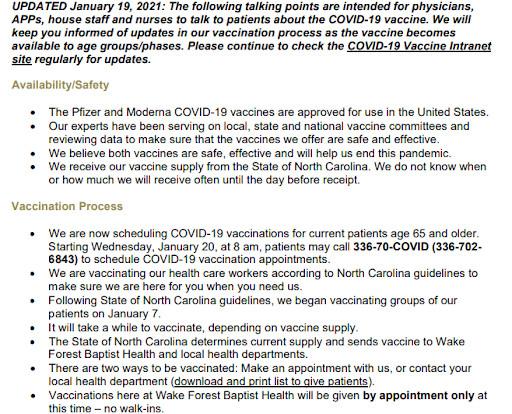 Vaccine 'talking points' (Courtesy of Sarah Absher)