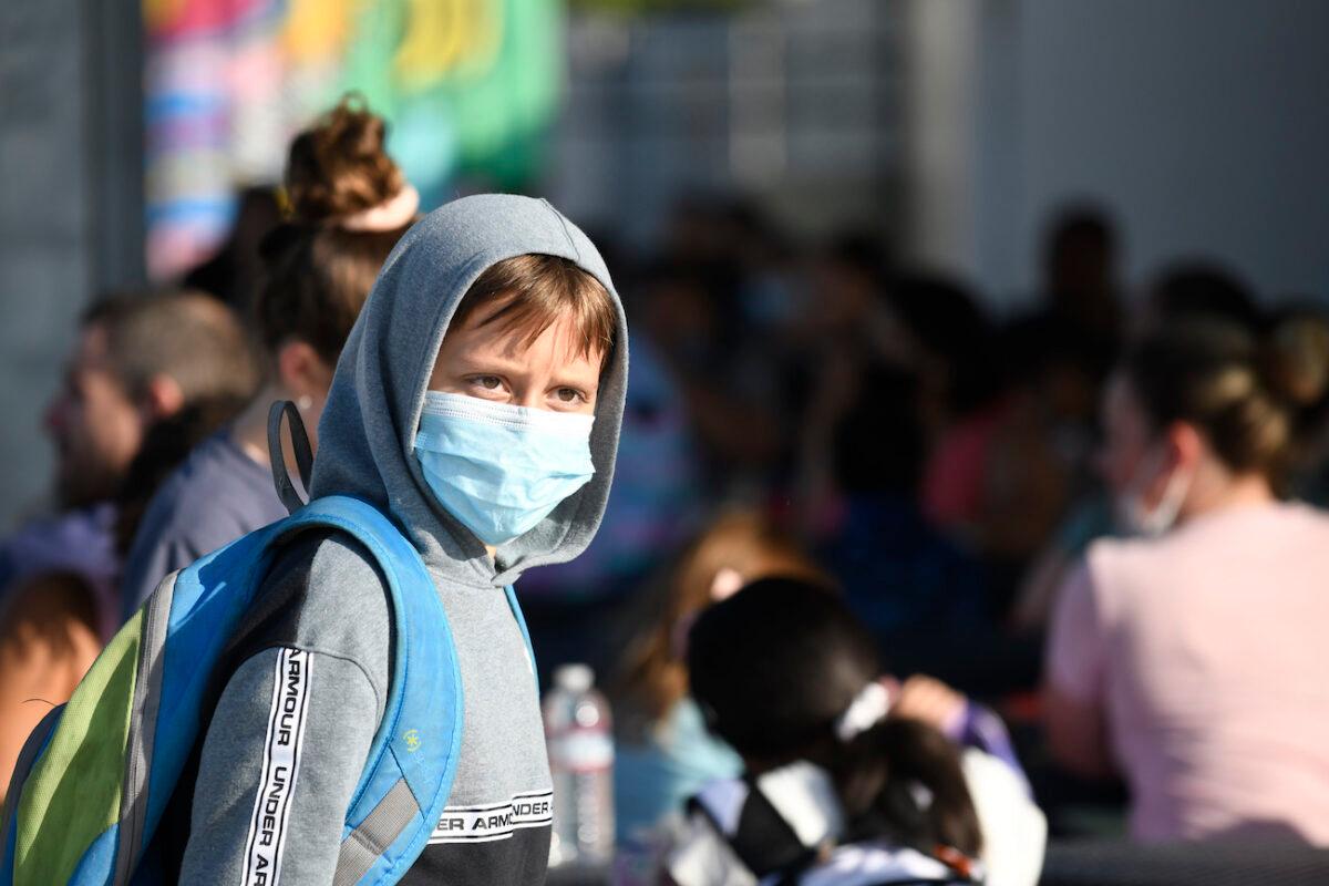 A masked student at an elementary school in Chula Vista, Calif., on July 21, 2021. (Denis Poroy/AP Photo)