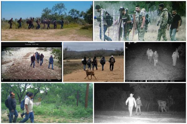 Trail camera photos of illegal aliens provided by ranchers in Kinney County, Texas in 2021. (Courtesy of ranchers)