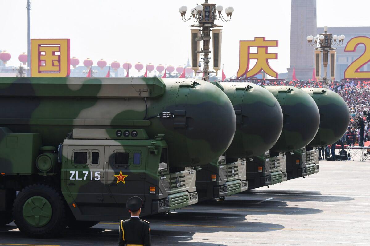 China's DF-41 nuclear-capable intercontinental ballistic missiles are seen during a military parade at Tiananmen Square in Beijing, China, on Oct. 1, 2019. (Greg Baker/AFP via Getty Images)
