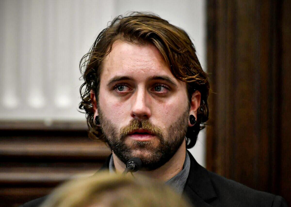 Gaige Grosskreutz during Kyle Rittenhouse's trial at the Kenosha County Courthouse in Kenosha, Wis., on Nov. 8, 2021. (Sean Krajacic/Pool via Reuters)