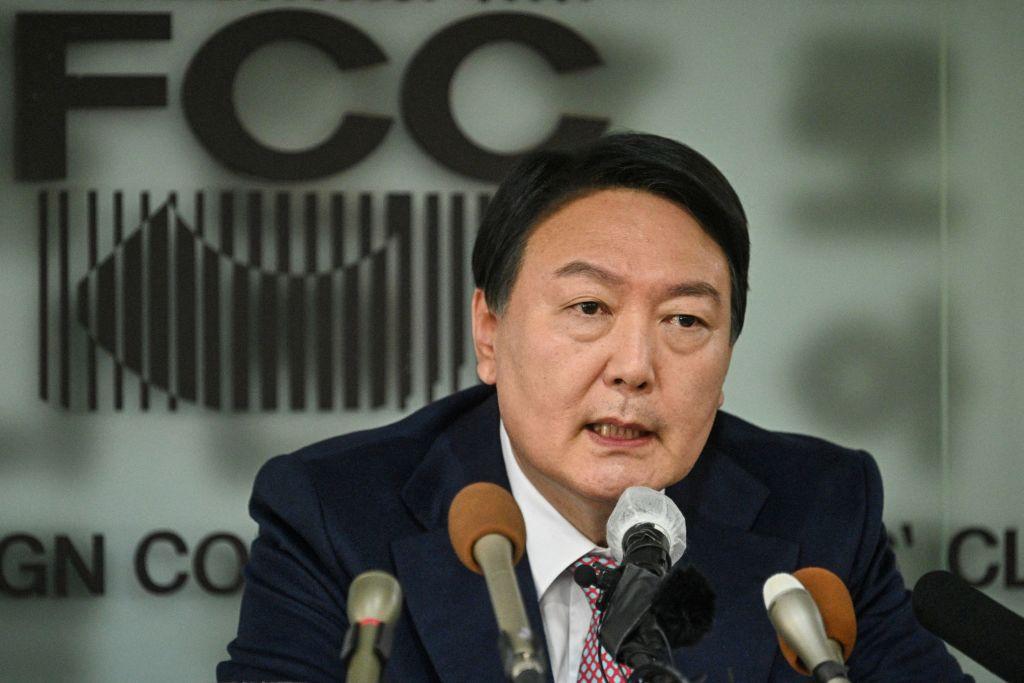 Yoon Seok-Youl, the presidential candidate of People Power Party, speaks during a press briefing in Seoul on November 12, 2021. (Anthony Wallace/AFP via Getty Images)