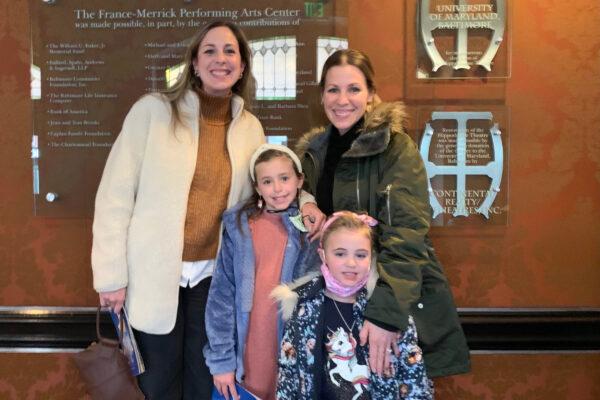 Jess Brown, creative director of an ad agency, and her sister Lauren Angello attended Shen Yun Performing Arts with their children at the Hippodrome in Baltimore, on Jan. 8, 2022. (Emel Akan/The Epoch Times)