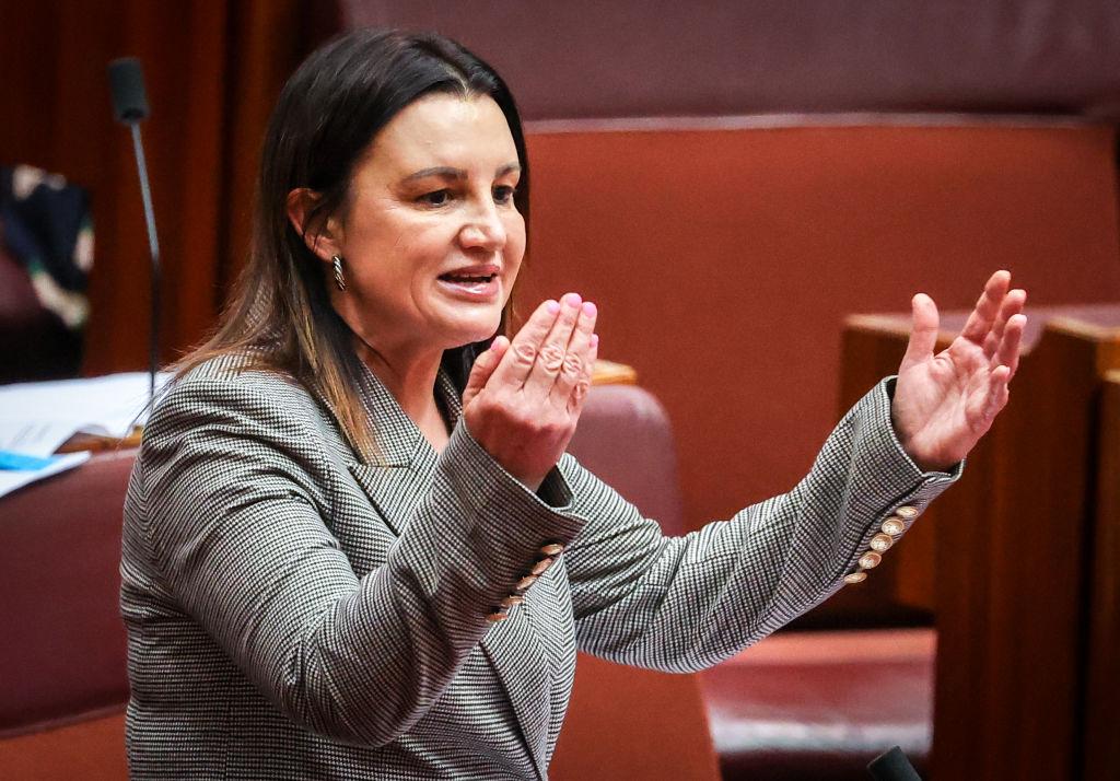 Senator Jacqui Lambie reacts as she speaks in the Australian Senate at Parliament House in Canberra, Australia on September 3, 2020 . (Photo by David Gray/Getty Images)