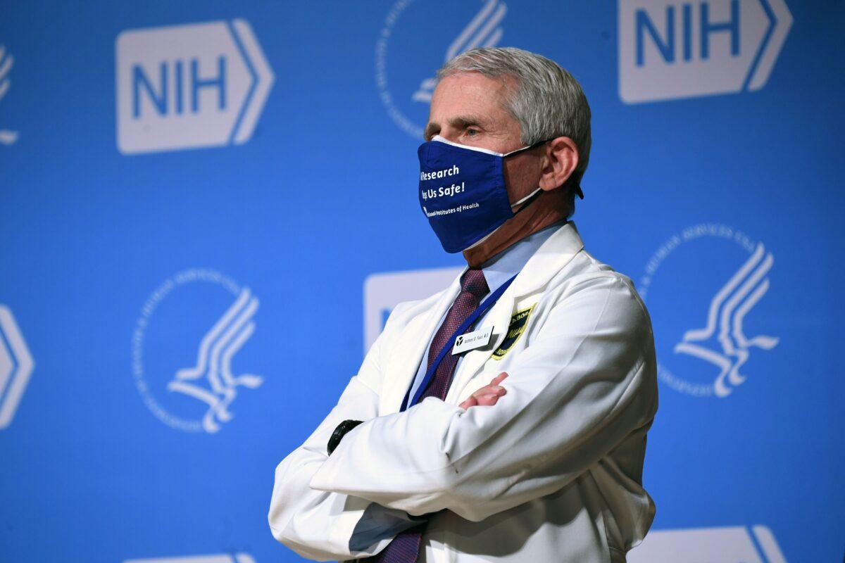 Dr. Anthony Fauci, White House chief medical adviser on COVID-19, at the National Institutes of Health (NIH) in Bethesda, Md., on Feb. 11, 2021. (Saul Loeb/AFP via Getty Images)
