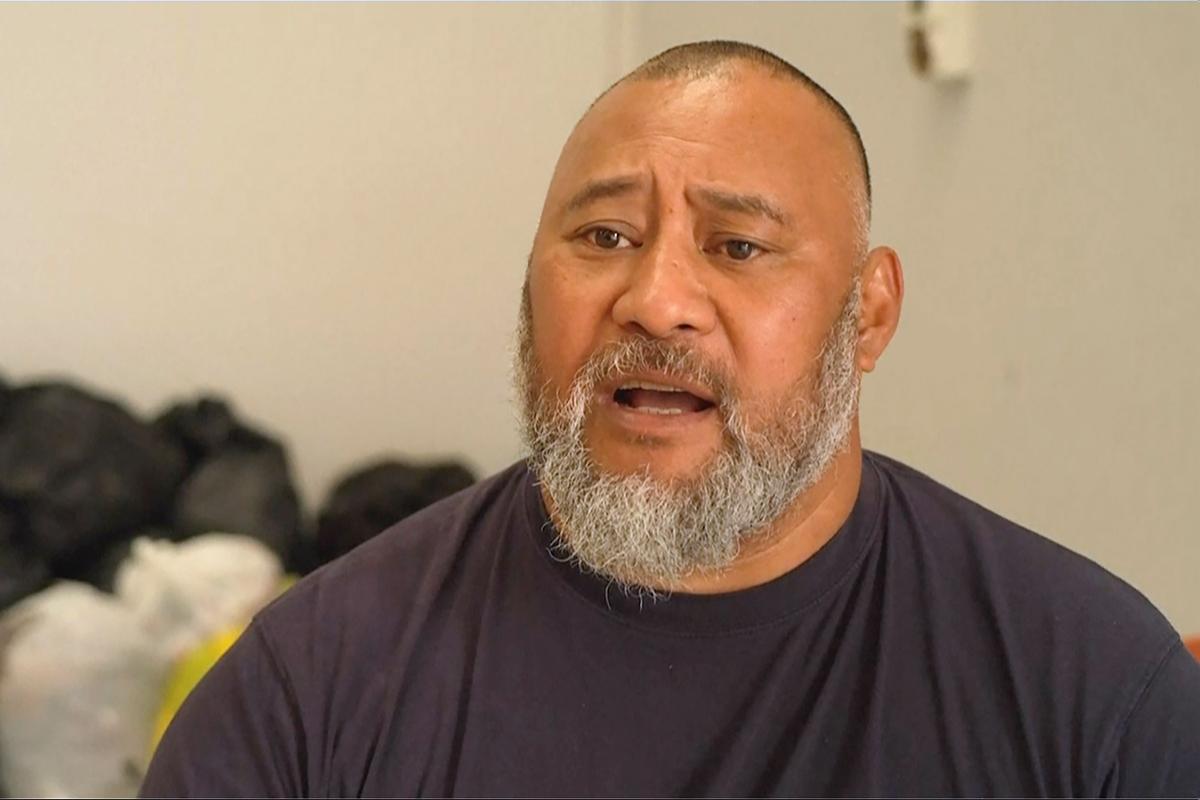 In this image taken from video, Deputy President of the Tonga Australia Chamber of Commerce Koniseti Liutai speaks about relief efforts for Tonga during an interview in Sydney, Australia, on Jan. 19, 2022. (Australian Broadcasting Corporation via AP)