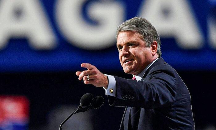 Rep. Michael McCaul (R-Texas) makes a point to delegates during the evening session of the Republican National Convention at the Quicken Loans Arena in Cleveland on July 18, 2016. (Dominick Reuter/AFP via Getty Images)