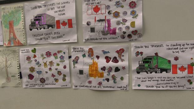 Messages from supporters to truckers who protest against COVID-19 mandates and restrictions in Ottawa on Feb. 10, 2022 (Annie Wu/NTD Television)