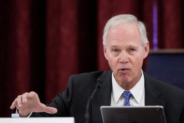 Sen. Ron Johnson (R-Wis.) speaks during a hearing in Washington on Jan. 24, 2022. (Drew Angerer/Getty Images)