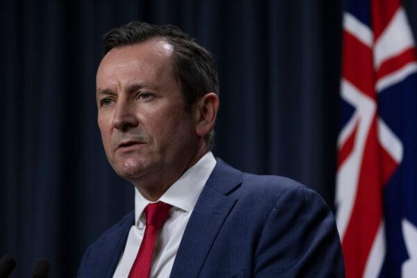 Premier Mark McGowan speaks to media at Dumas House in Perth, Australia, on Dec. 24, 2021. (Matt Jelonek/Getty Images)