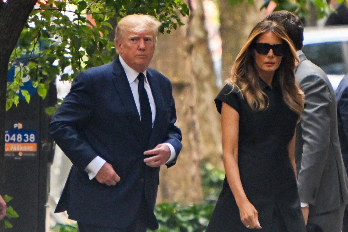 Former President Donald Trump (L) and former First Lady Melania Trump (R) arrive for the funeral of Ivana Trump at St. Vincent Ferrer Roman Catholic Church in New York on July 20, 2022. (Alexi J. Rosenfeld/Getty Images)