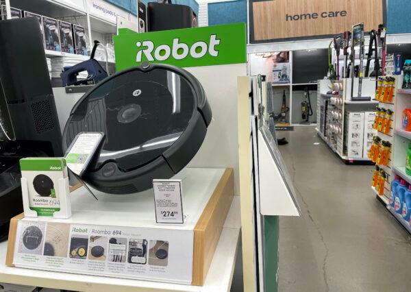 Roomba robot vacuums made by iRobot are displayed on a shelf at a Bed Bath and Beyond store in Larkspur, California, on Aug. 5, 2022. (Justin Sullivan/Getty Images)