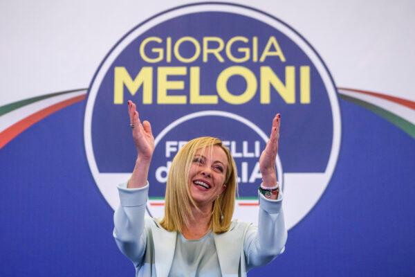 Giorgia Meloni, leader of the Brothers of Italy, gestures during a press conference in Rome, Italy on Sept. 25, 2022. (Antonio Masiello/Getty Images)