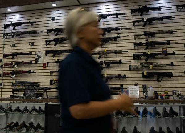 Guns are displayed in a store during the Rod of Iron Freedom Festival in Greeley, Pa., on Oct. 9, 2022. (Spencer Platt/Getty Images)