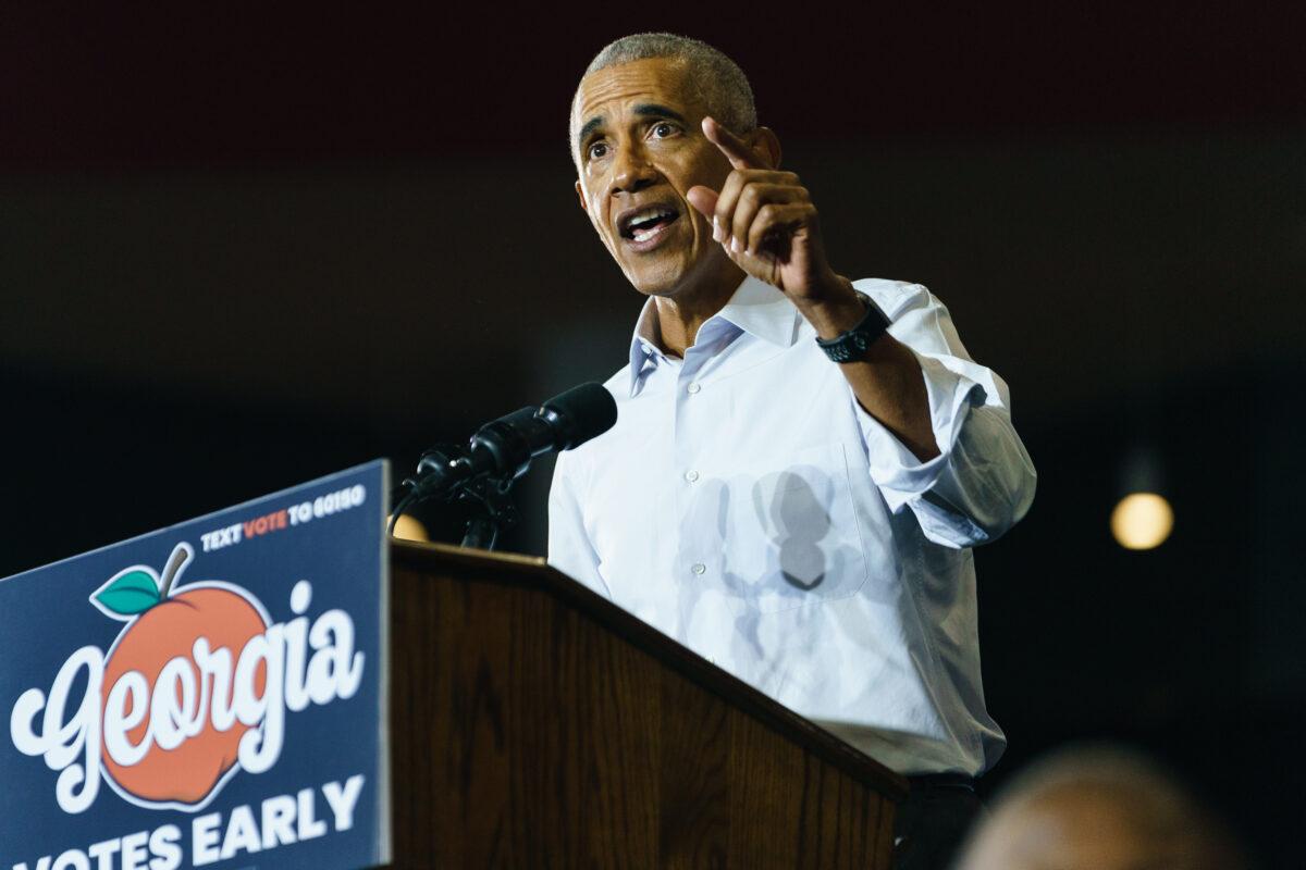 Former President Barack Obama speaks at a campaign event in College Park, Ga., on Oct. 28, 2022. (Elijah Nouvelage/Getty Images)
