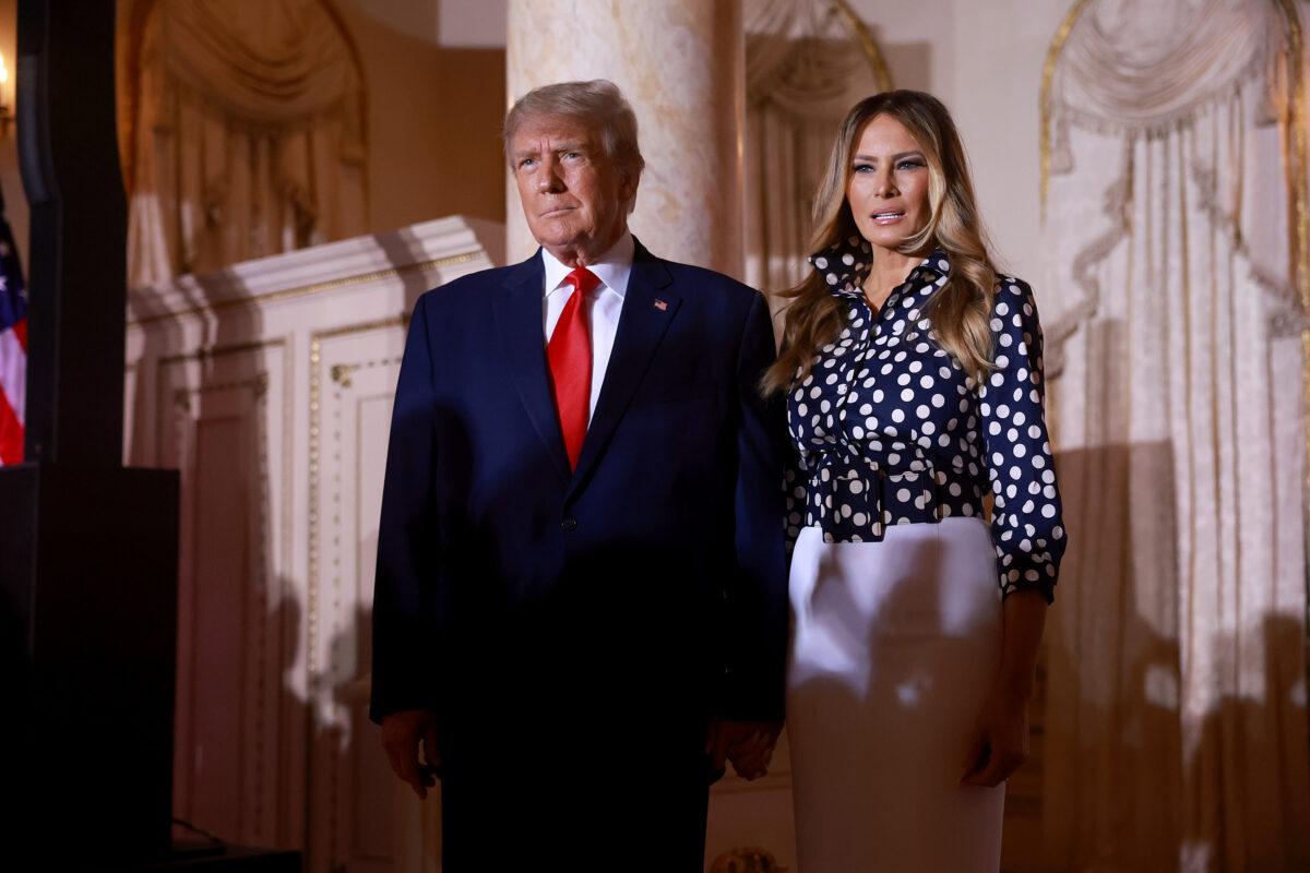 Former President Donald Trump and former First Lady Melania Trump arrive for an event at his Mar-a-Lago home in Palm Beach, Fla., on Nov. 15, 2022. (Joe Raedle/Getty Images)