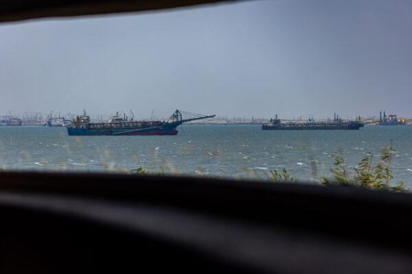 A Chinese sand dredger is seen from an observatory in Kinmen, Taiwan, on Sept. 24, 2022. (Annabelle Chih/Getty Images)