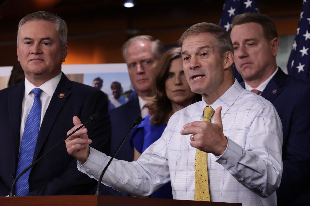 Rep. Jim Jordan (R-Ohio) speaks during a news conference at the U.S. Capitol in Washington on Nov. 17, 2022. (Alex Wong/Getty Images)