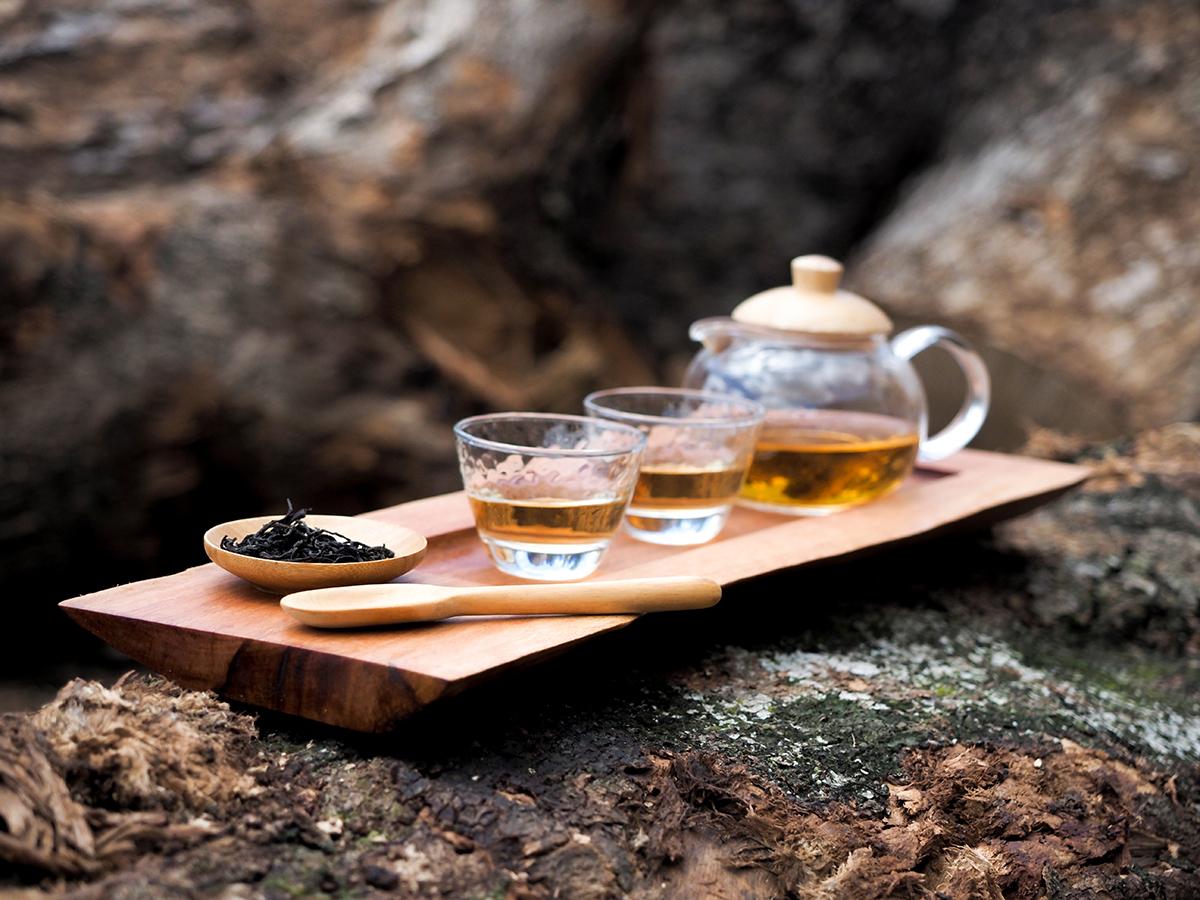 An original wooden tea tray made of reclaimed wood (Courtesy of Ricci Wong)