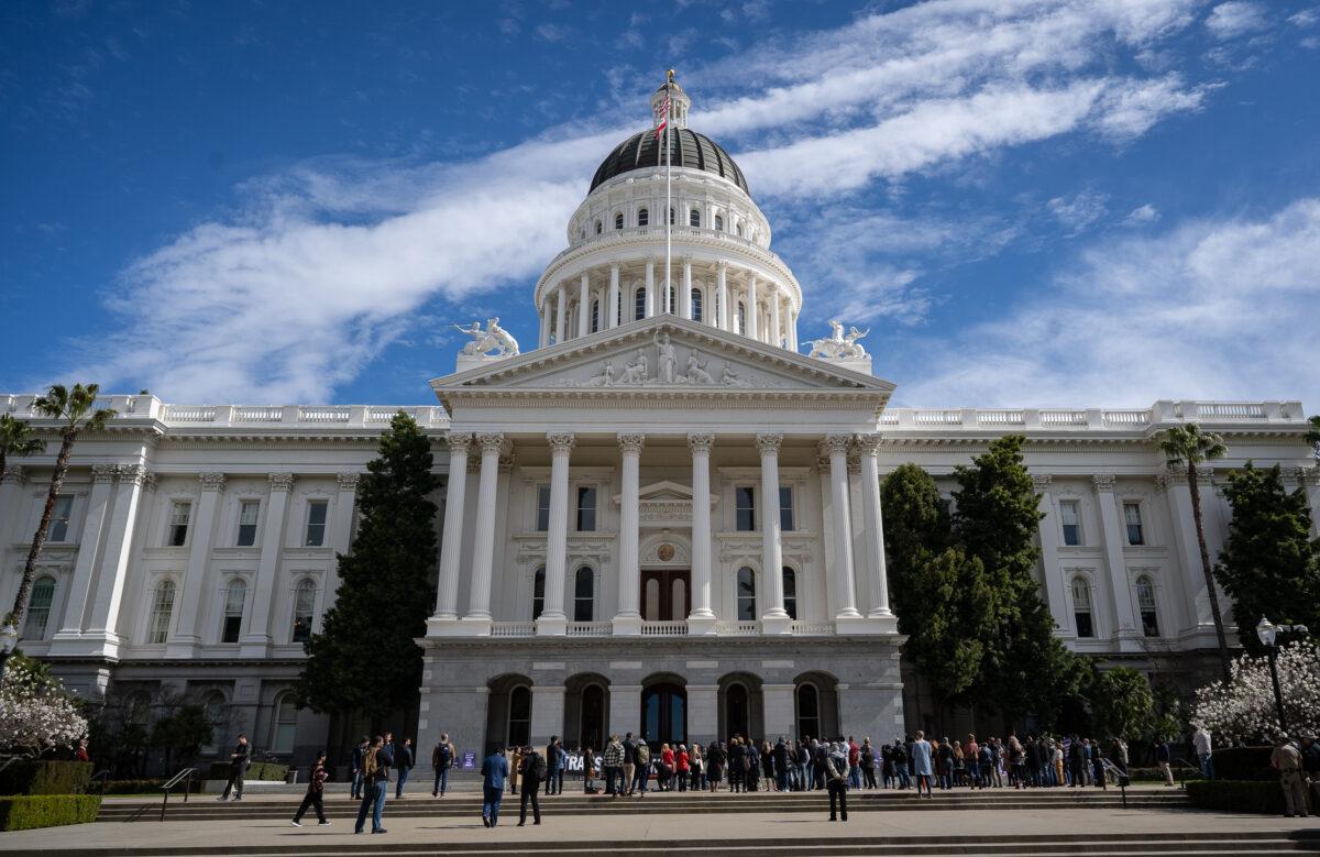 Detransitioners speak on the steps of the California state Capitol in Sacramento on March 10, 2023. (John Fredricks/The Epoch Times)