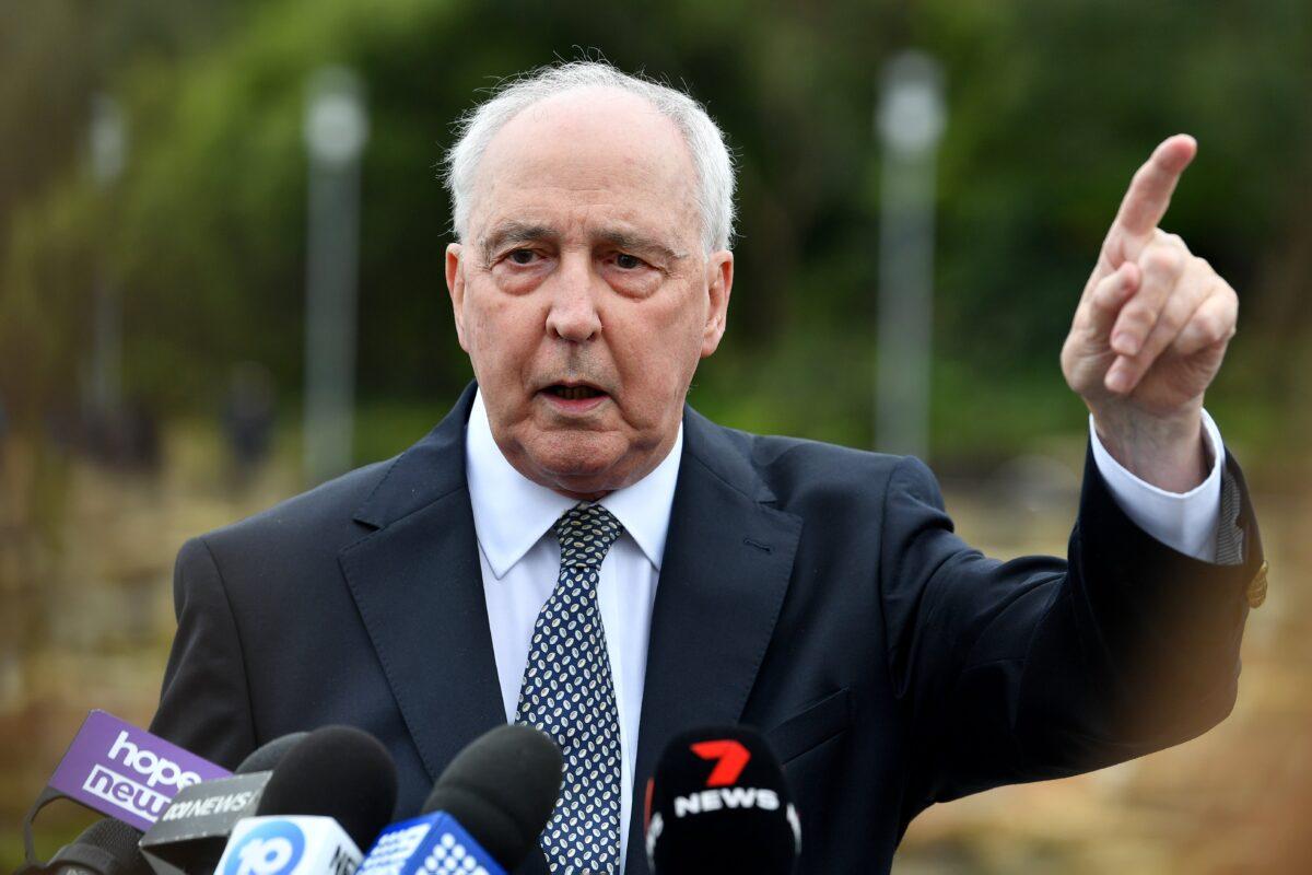 Former Prime Minister Paul Keating speaks to the media during a press conference at the Barangaroo precinct, in Sydney, Australia, on Oct. 20, 2022. (AAP Image/Bianca De Marchi)