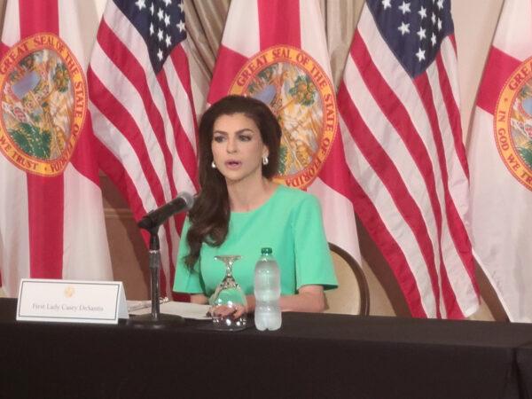 Florida First Lady Casey DeSantis discussing her resiliency initiative at Florida State University on March 22, 2023. (Dan M. Berger/The Epoch Times.)