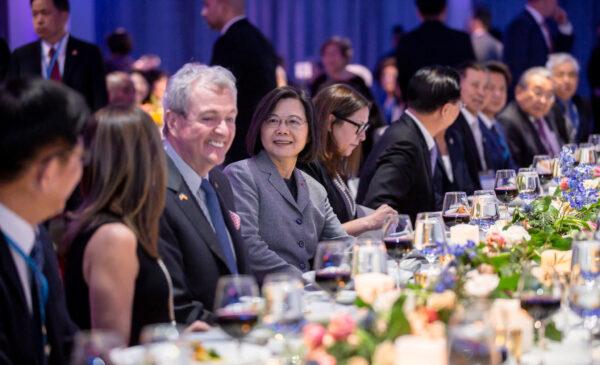 Taiwanese President Tsai Ing-wen and New Jersey Gov. Phil Murphy attend an event with members of the Taiwanese community in New York in a handout picture released on March 30, 2023. (Taiwan Presidential Office/Handout via Reuters)