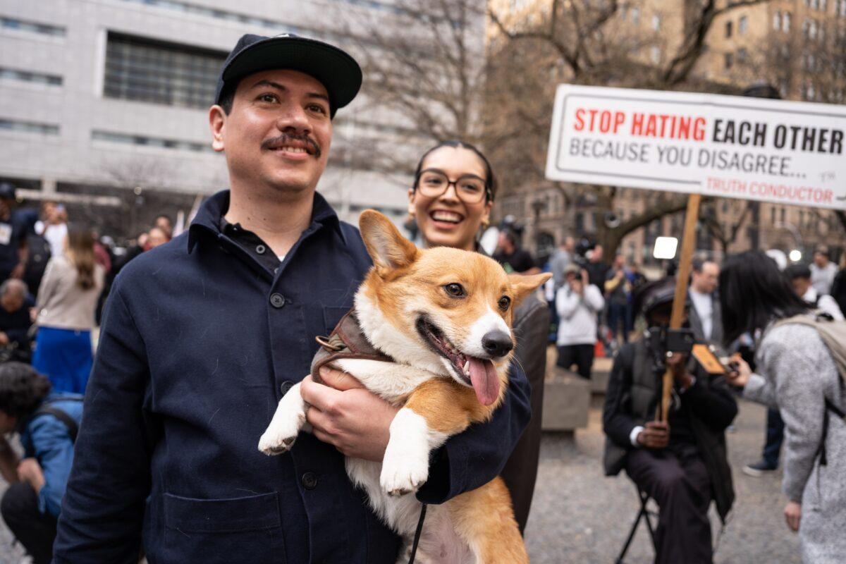 A dog in front of the Manhattan Criminal Courthouse in New York City on April 4, 2023.(Samira Bouaou/The Epoch Times)