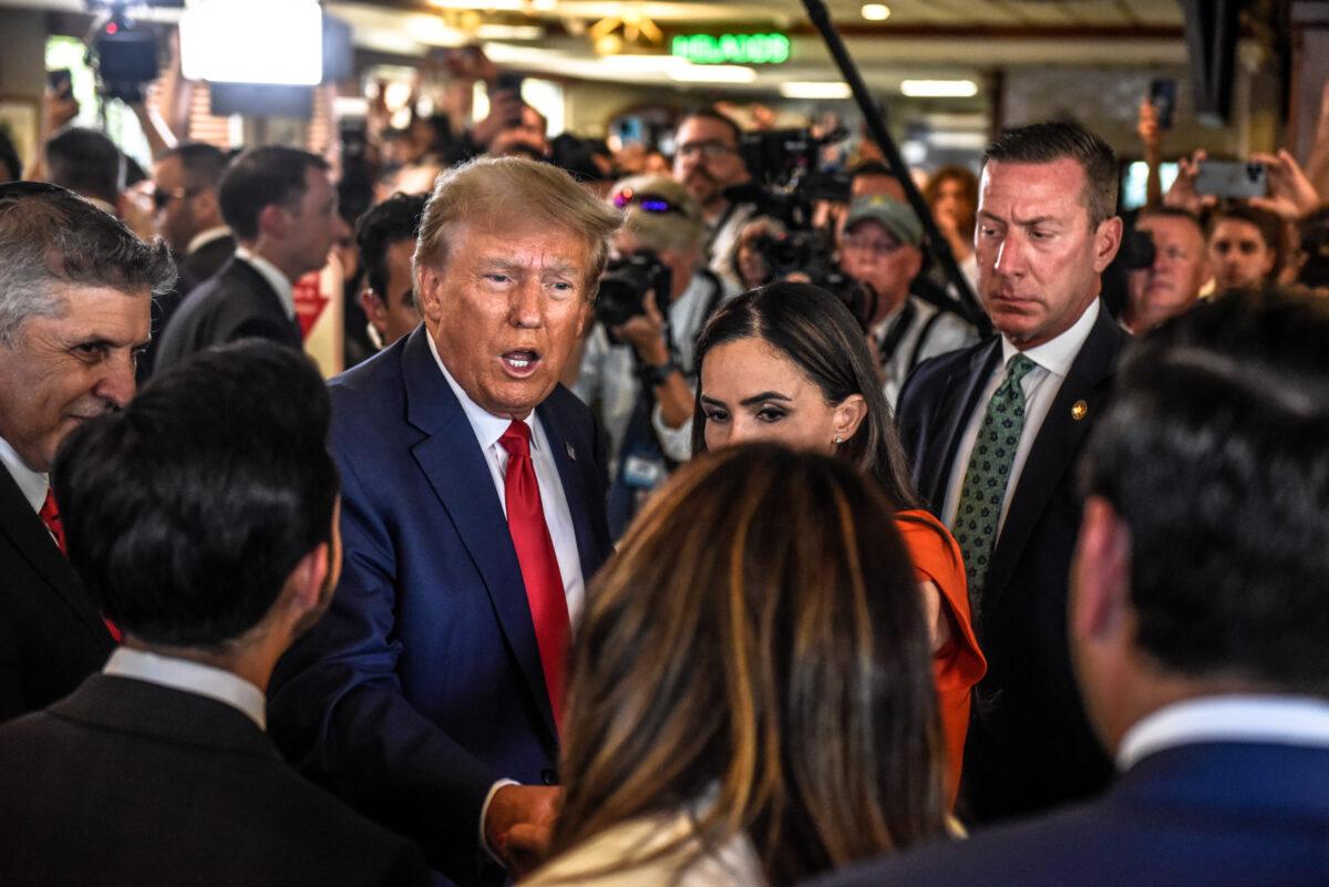 Former President Donald Trump visits the Versailles restaurant in the Little Havana neighborhood after being arraigned at the Wilkie D. Ferguson Jr. U.S. Federal Courthouse in Miami, Fla., on June 13, 2023. (Stephanie Keith/Getty Images)