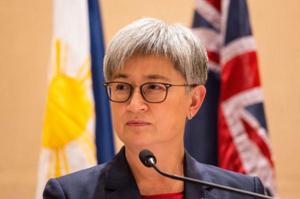 Australian Foreign Minister Penny Wong looks on during a joint press conference in Makati, Philippines on May 18, 2023. (Lisa Marie David - Pool/Getty Images)