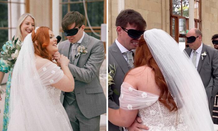 Blind Bride Blindfolds Guests and Groom Who Is Moved to Tears ‘Seeing’ Her Dress With His Hands: VIDEO