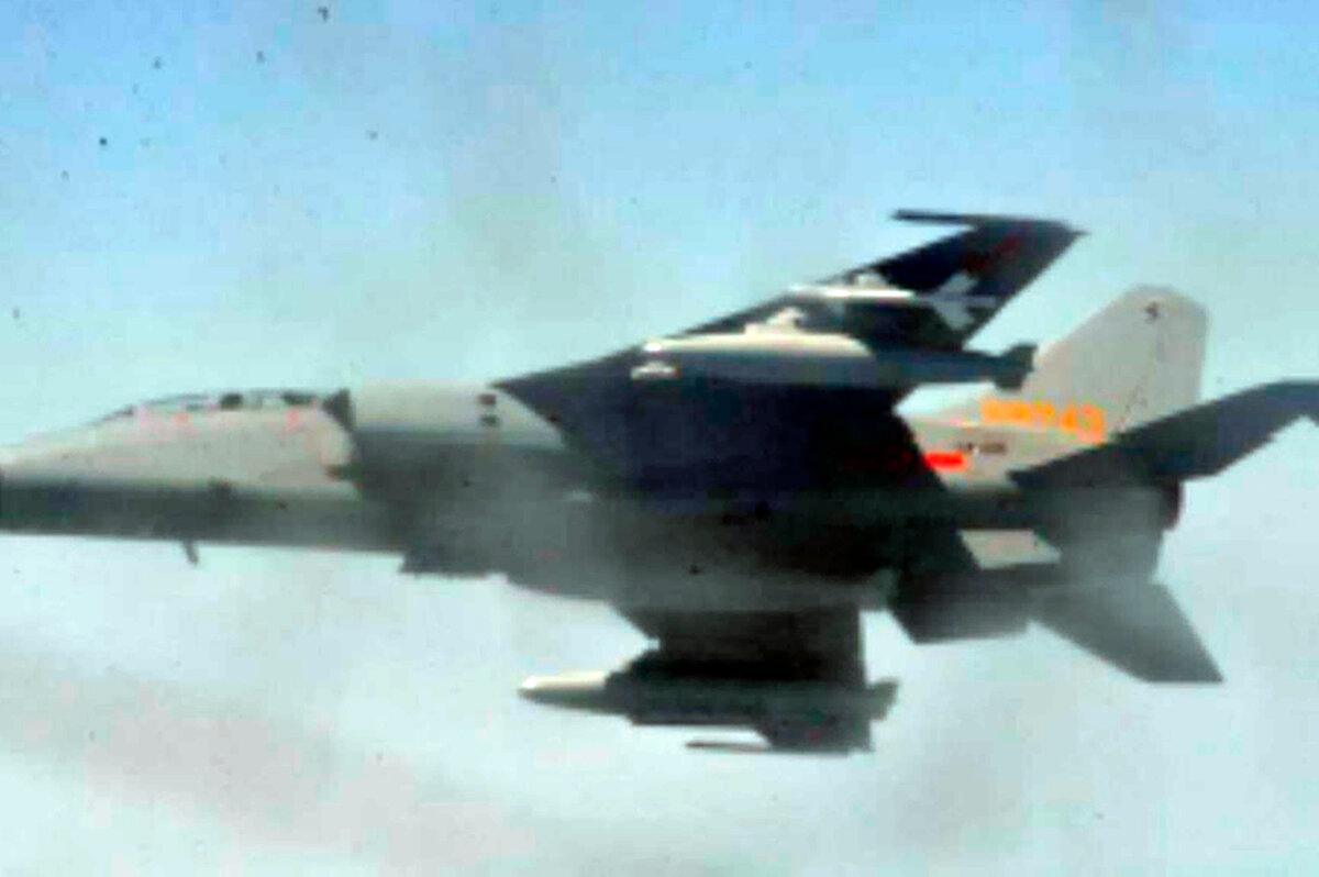 This image from a video shows an intercept of a U.S. military plane by a Chinese fighter jet over the Pacific Ocean on May 24, 2022. (Department of Defense via AP)