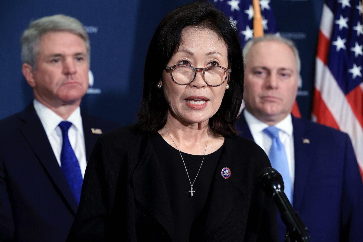Rep. Michelle Steel (R-Calif.) during a news conference at the U.S. Capitol in Washington on Oct. 20, 2021. (Chip Somodevilla/Getty Images)