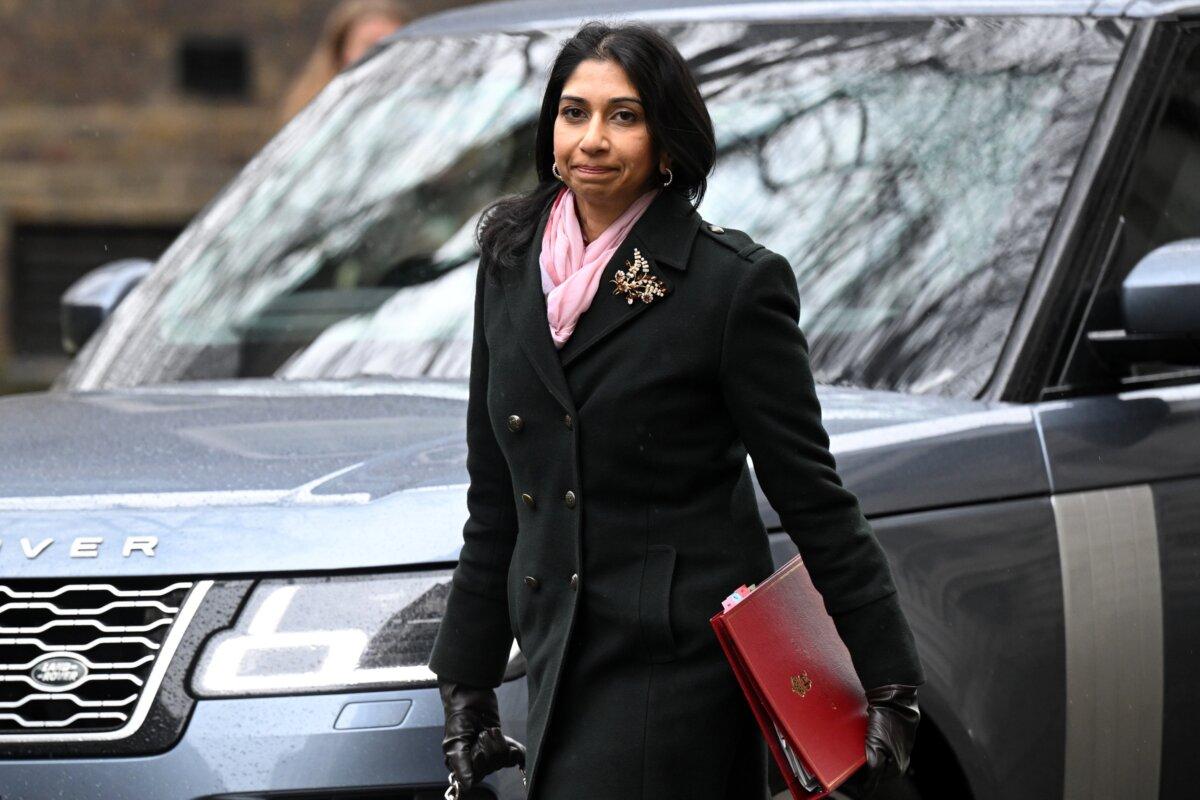 British Home Secretary Suella Braverman arrives for a cabinet meeting at Downing Street in London, England, on March 28, 2023. (Leon Neal/Getty Images)