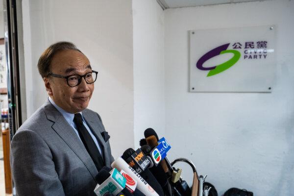 Civic Party Chairman Alan Leong Kah-kit announced the adoption of a liquidation resolution on May 27, 2023. (Liu Junxuan/The Epoch Times)