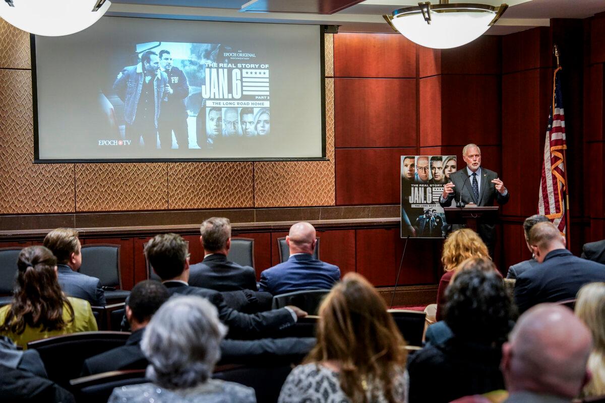Sen. Ron Johnson (R-Wis.) speaks at the congressional screening and premiere of The Epoch Times' documentary, “The Real Story of January 6, Part 2: The Long Road Home,” at the U.S. Capitol in Washington on Jan. 9, 2024. (Samira Bouaou/The Epoch Times)