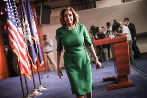 Speaker of the House Nancy Pelosi (D-Calif.) departs her weekly press conference at the U.S. Capitol in Washington on May 12, 2022. (Win McNamee/Getty Images)