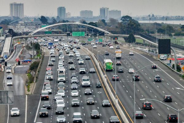 Cars travel along Interstate 80 in Berkeley, Calif., on Jan. 16, 2024. (Justin Sullivan/Getty Images)