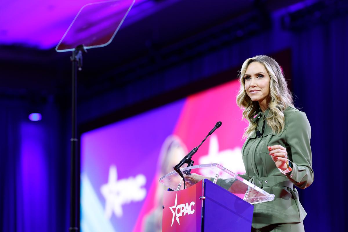 Lara Trump speaks during the Conservative Political Action Conference (CPAC) at Gaylord National Resort and Convention Center in National Harbor, Md., on Feb. 22, 2024. (Anna Moneymaker/Getty Images)