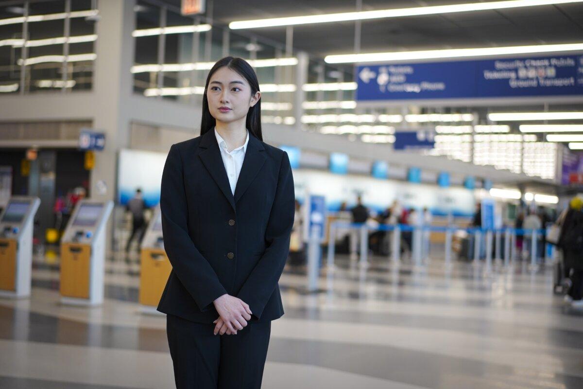 Teresa Du, tour manager with Shen Yun Performing Arts, at the O'Hare International Airport in Chicago on March 15, 2024.(Samira Bouaou/The Epoch Times)