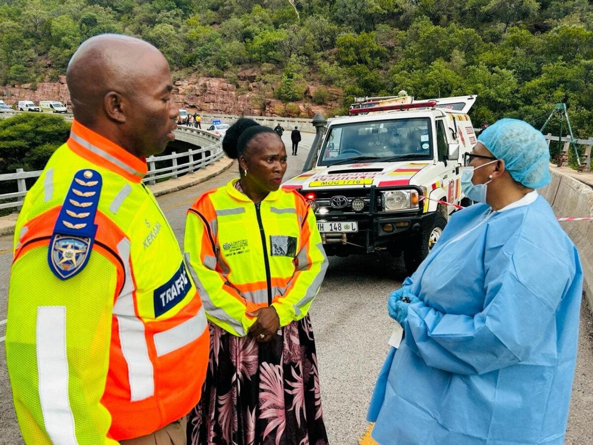 First responders work at the site of a deadly bus crash along the R518 in Waterberg District, Limpopo Province, South Africa, on March 28, 2024. (Limpopo Department of Transport and Community Safety via Reuters)