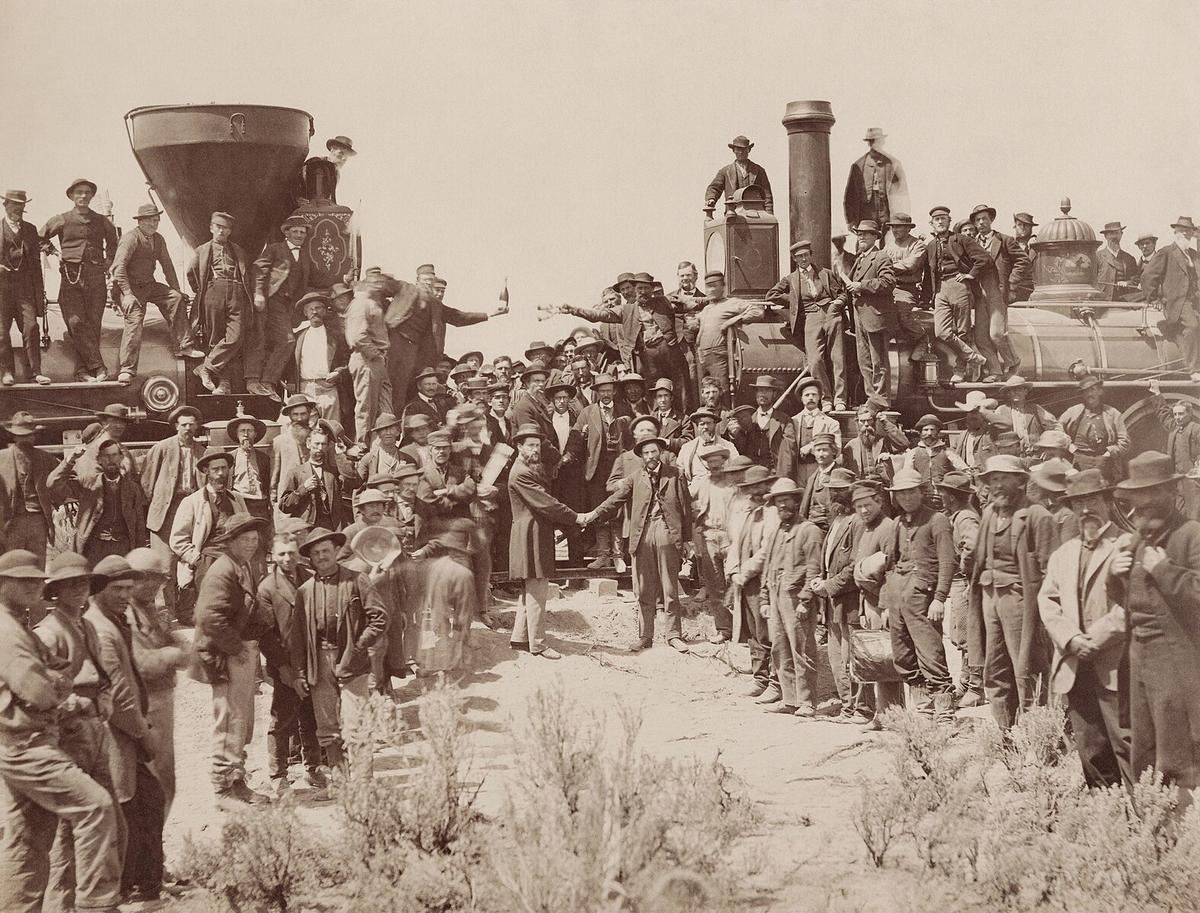 It was a day of celebration when the last "golden" spike was driven into the first railroad line to cross the United States. (Public Domain)