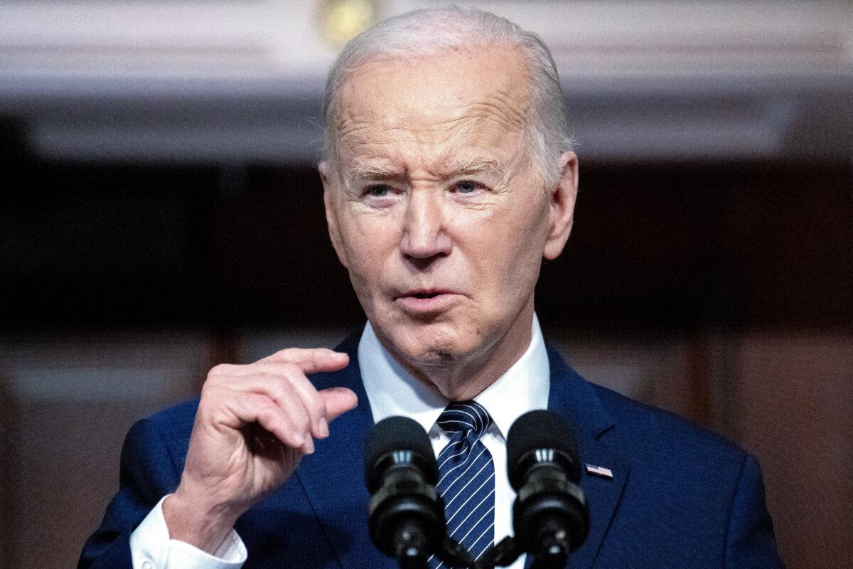 President Joe Biden speaks in the Indian Treaty Room of the White House, on April 3, 2024. (Jim Watson/AFP via Getty Images)