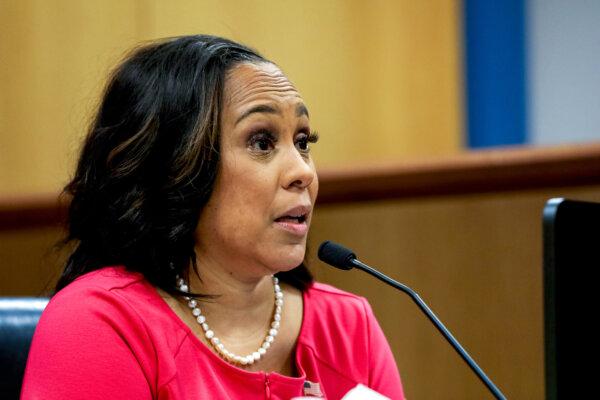 Fulton County District Attorney Fani Willis testifies during a hearing in the case of the State of Georgia v. Donald John Trump at the Fulton County Courthouse in Atlanta on Feb. 15, 2024. (Alyssa Pointer/Pool via Getty Images)