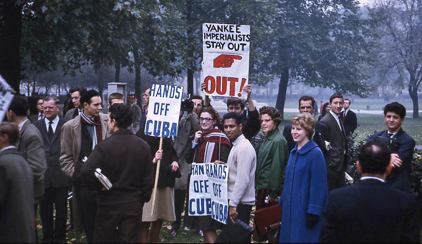 Anxiety over the Cuban Missile Crisis was far-reaching because of the threat of nuclear war. These protesters in London voiced their opposition to escalation. (<a href="https://flickr.com/people/51096110@N00">Don O'Brien</a>/<a href="https://creativecommons.org/licenses/by/2.0/deed.en">CC BY-SA 2.0</a>)